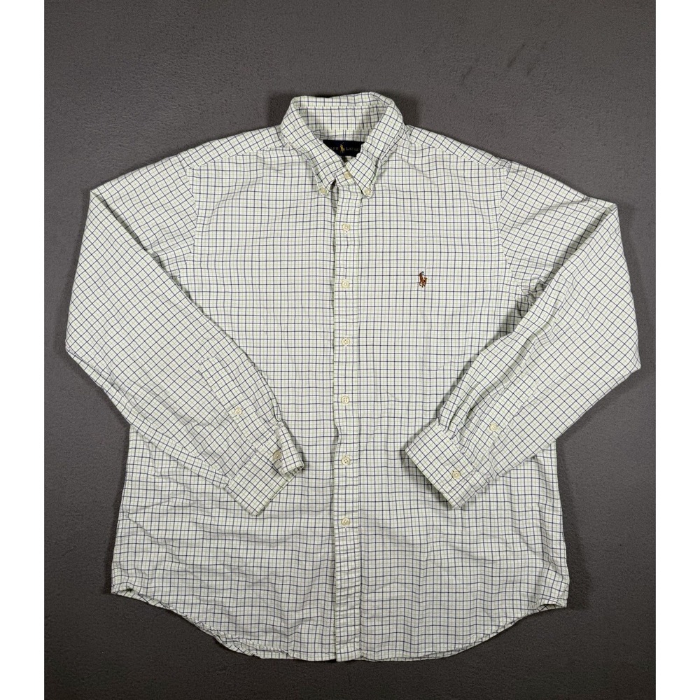Polo Ralph Lauren Mens Button Down Shirt XL Plaid Green Blue Tattersall Cotton